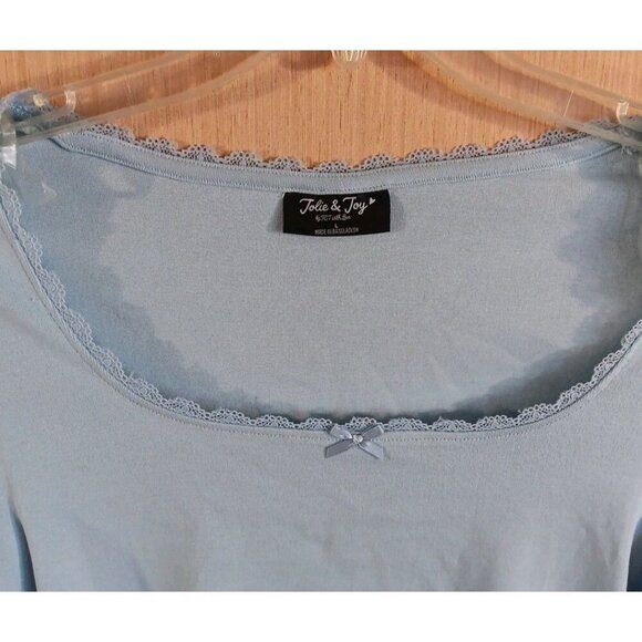 Jolie & Joy Large Lt. Blue Crop Top Long Sleeves Scoop Neckline With Bow T-shirt - Picture 2 of 5